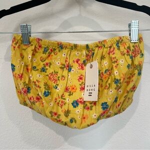 Billabong Yellow Floral Strapless Crop Top